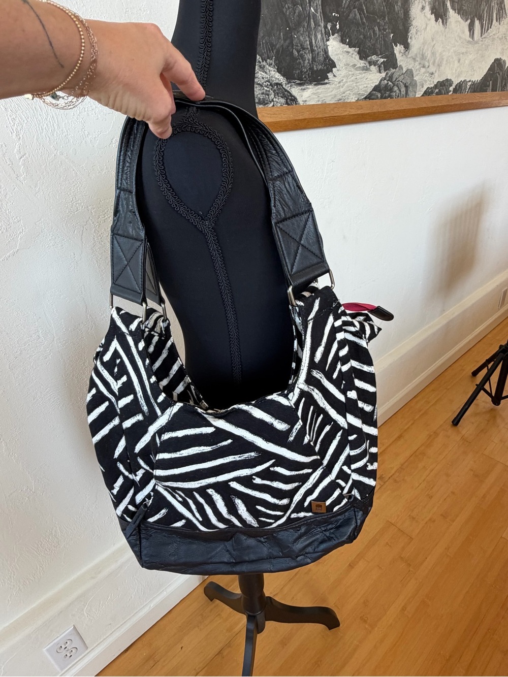 Brooklyn Industries Black & White Zebra-Print Hobo Bag